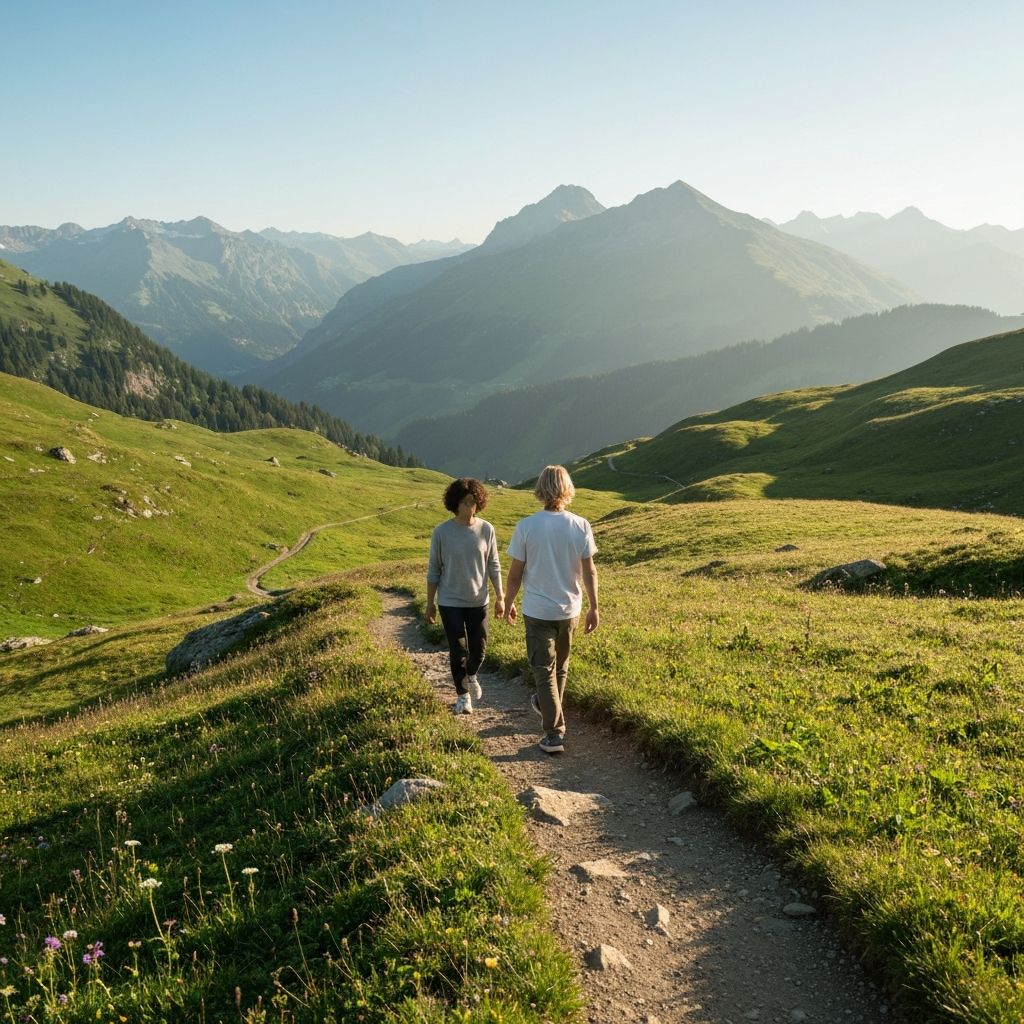 Menschen auf Schweizer Bergpfad